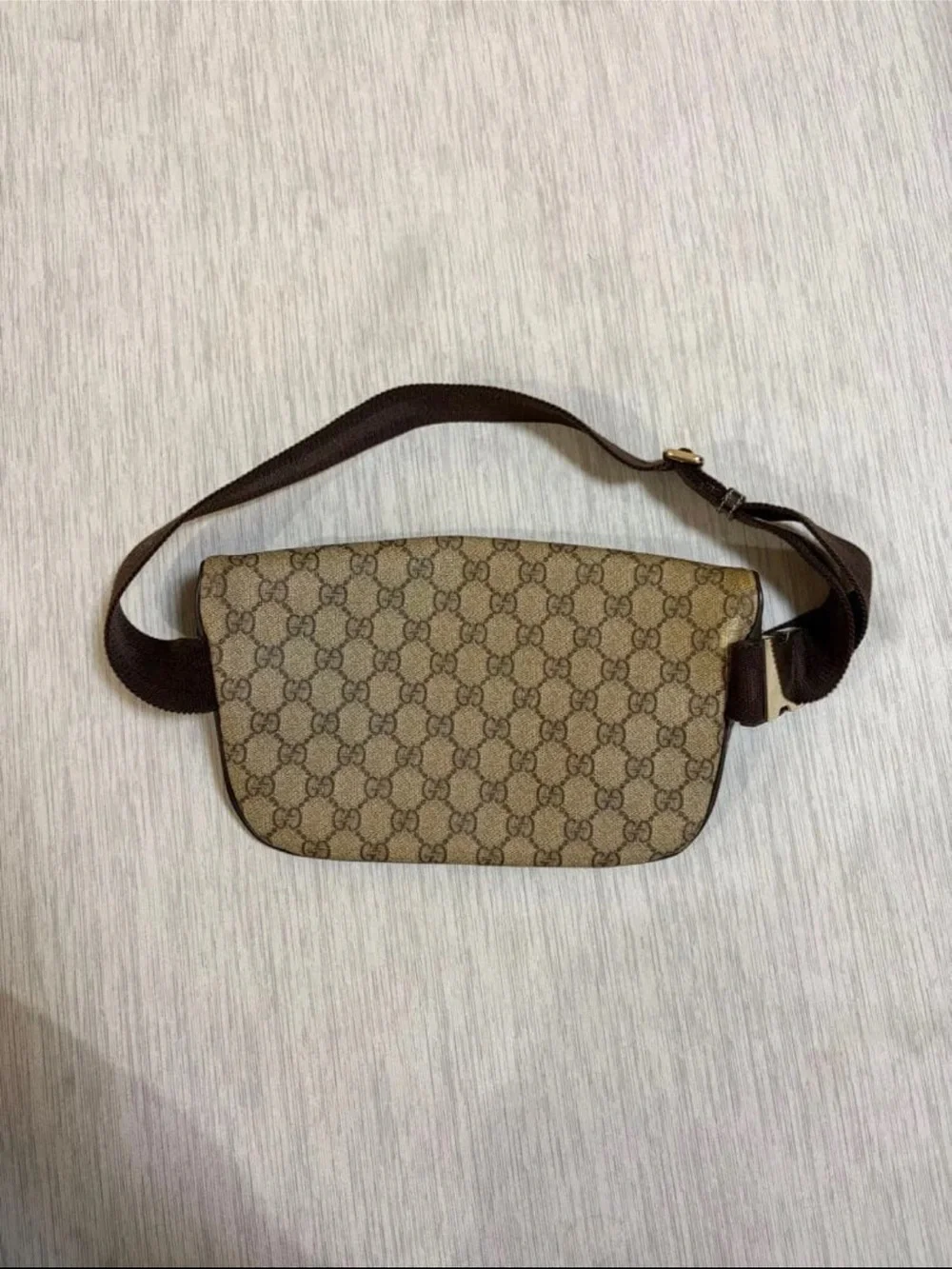Gucci Beige Monogram Waist Bag - Brown Trim